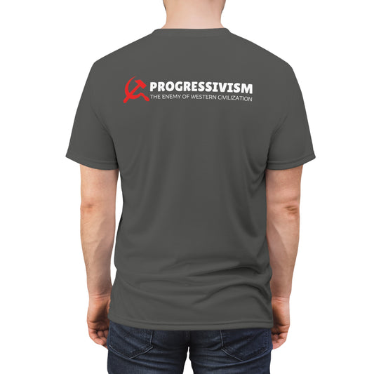 "Progressivism - Enemy of Western Civilization", Unisex Tee (Panzer Grey)