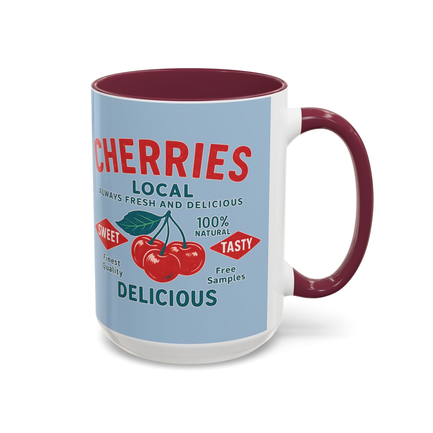"Delicious Cherries", Colorful Mugs (11oz, 15oz) (Retro Sky)