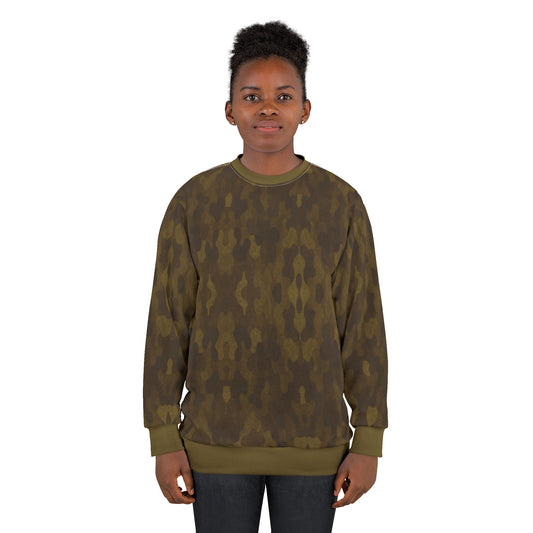 "Swamp Recon Camouflage", Unisex Sweatshirt (Bogbrush Olive Cuffs and Collar)