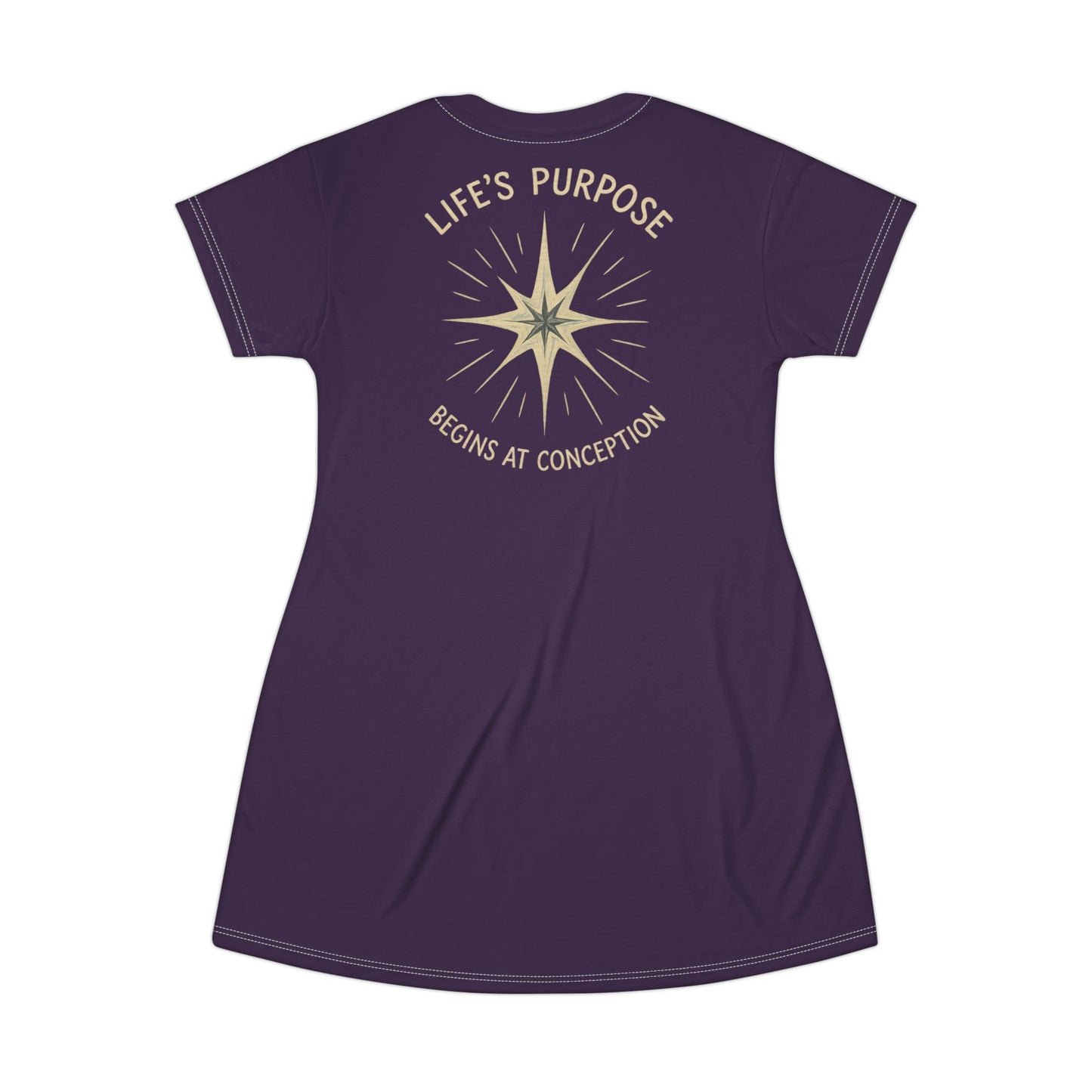 "Life's Purpose Begins at Conception #02", T-Shirt Dress (Imperial Plum)