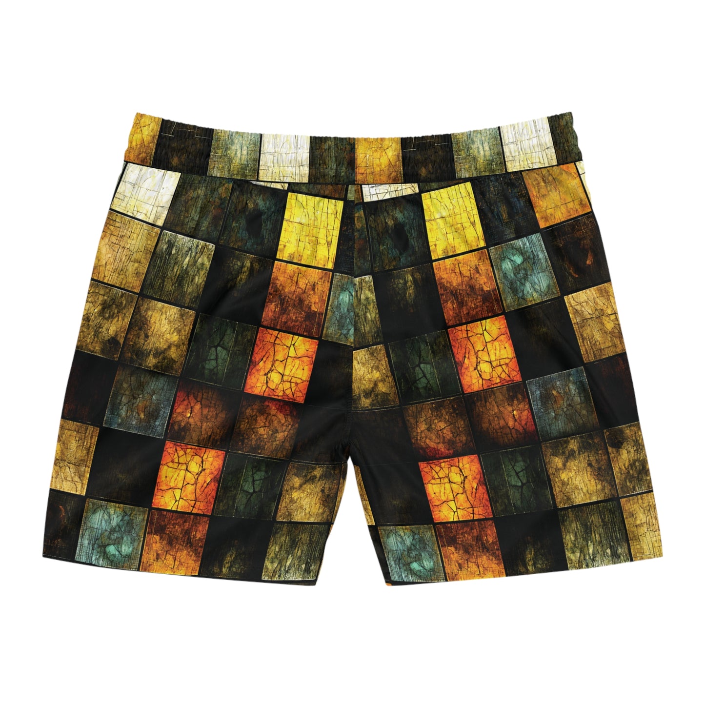 "Wood Block Pattern" #01, Men's Mid-Length Swim Shorts