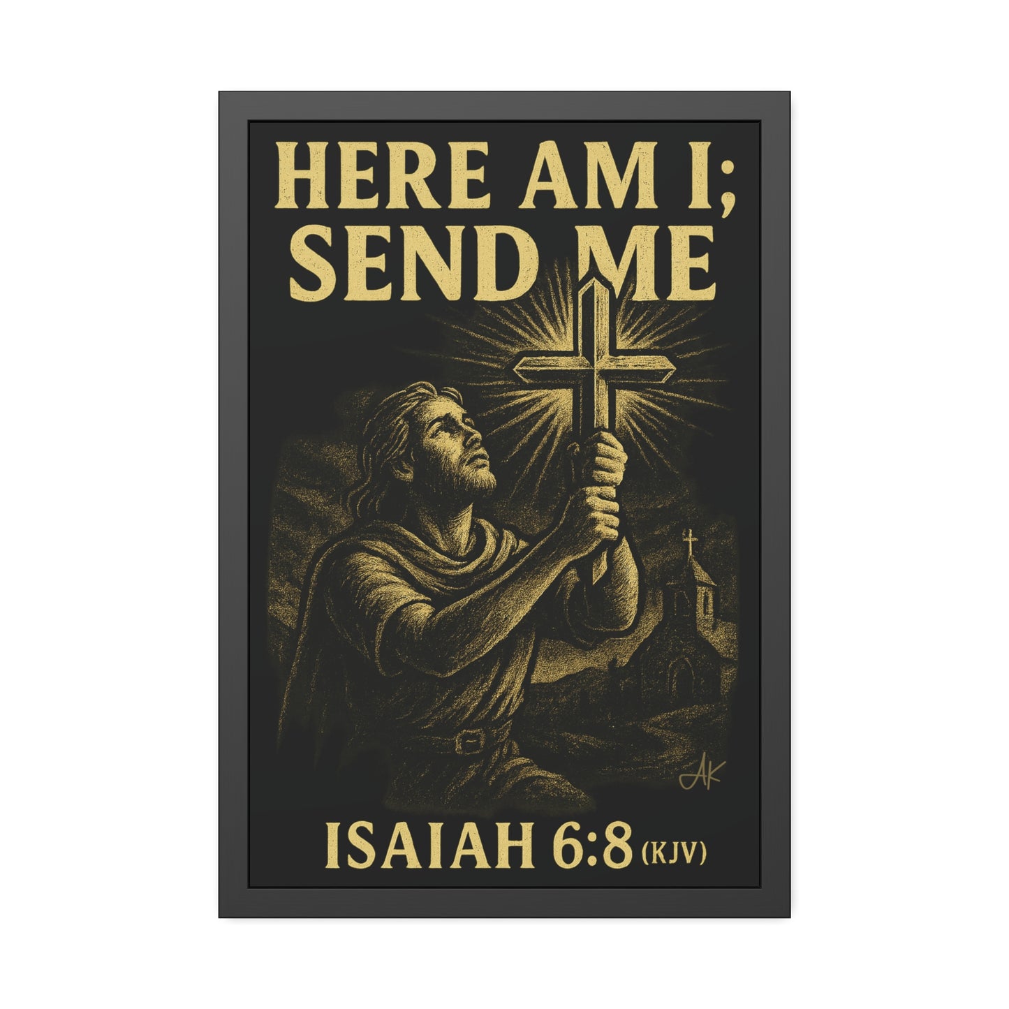 "Isaiah 6:8 (KJV)", Framed Paper Poster (Shadow Black)