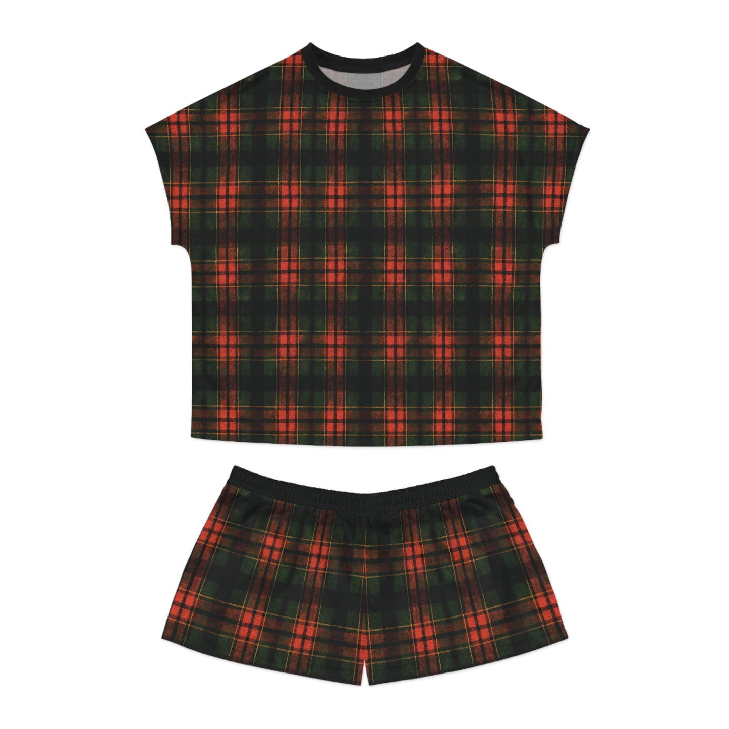 "Kilmor Brieve Tartan", Women's Short Pajama Set (Black Collar & Waist)