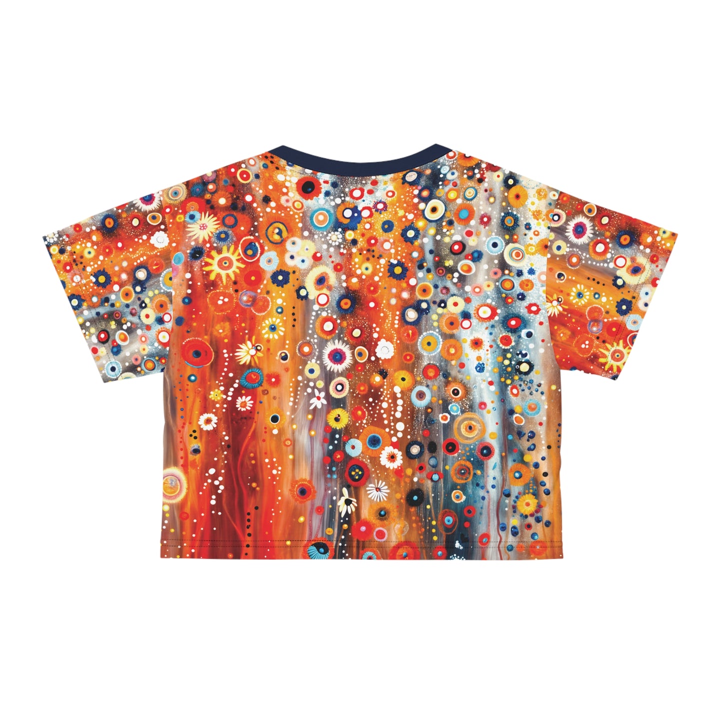 "Raining Flowers", Wearable Fine Art Crop Tee (Deep Ocean Blue Collar)