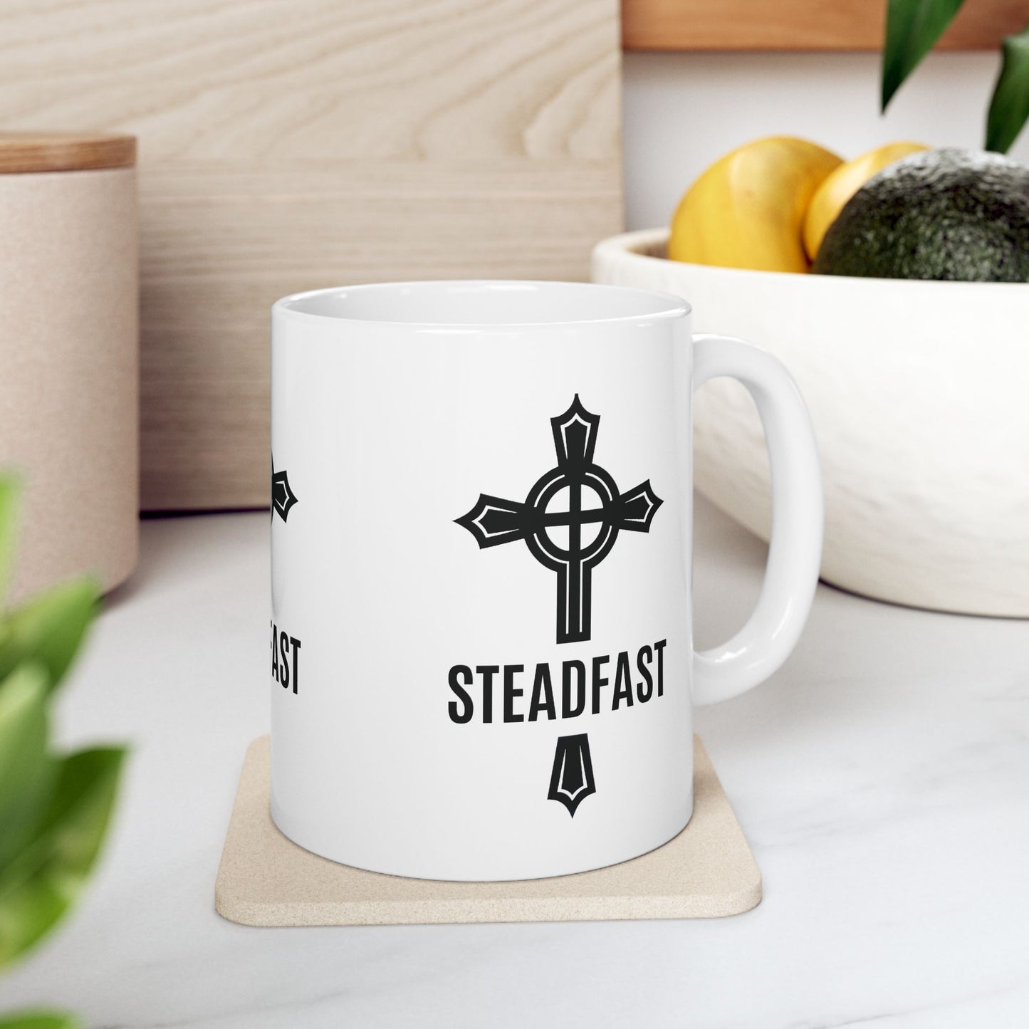 "Steadfast Cross", White Mug, (11oz & 15oz)