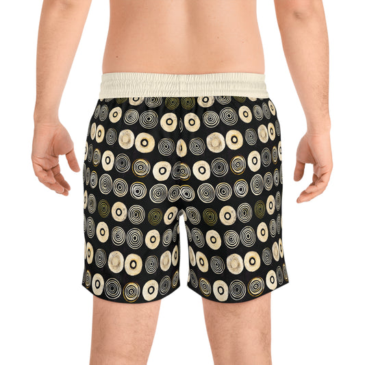 "Punk Polka", Men's Mid-Length Swim Shorts (Iced Almond Waistband)
