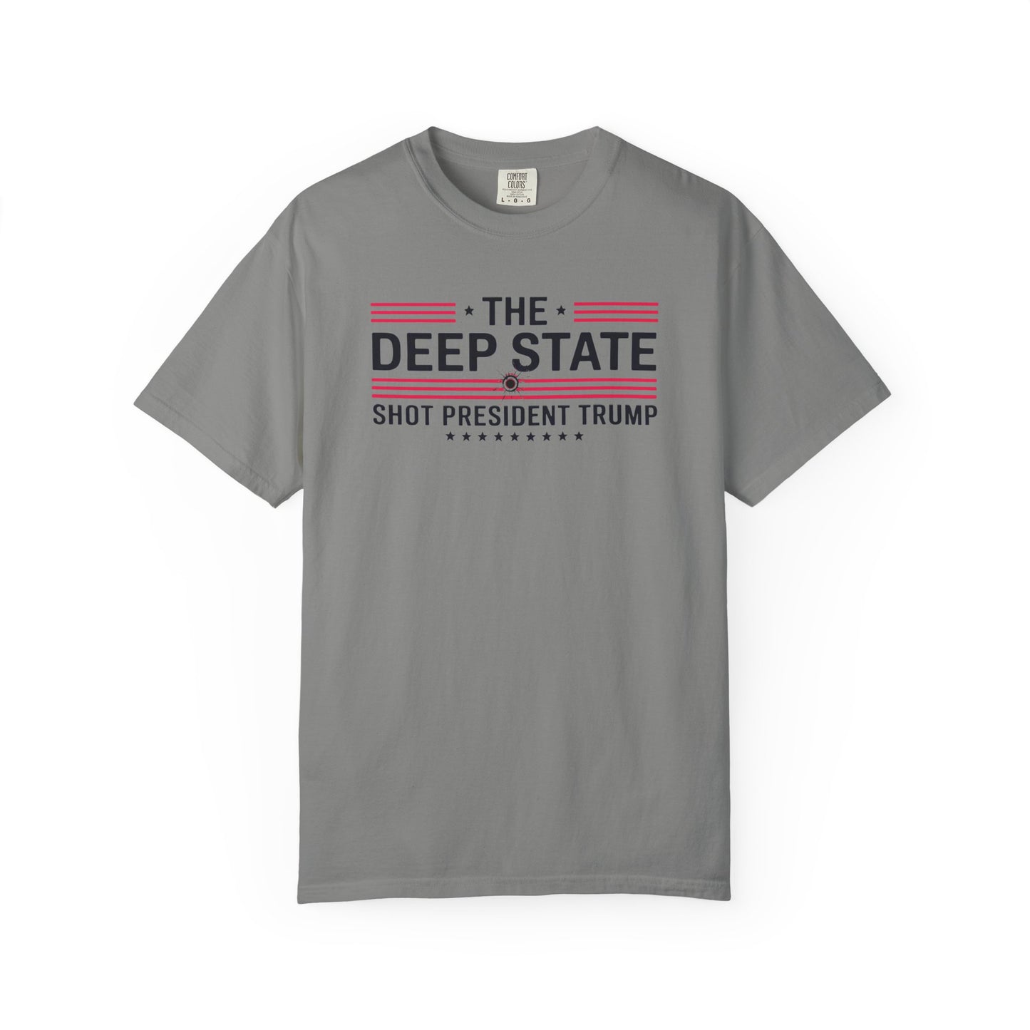"The Deep State Shot President Trump" #02, Unisex White T-shirt