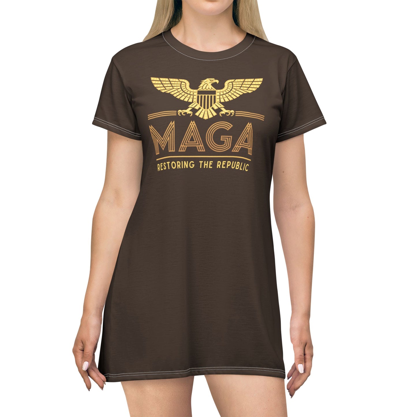 "MAGA - Restoring the Republic", T-Shirt Dress (Dark Chocolate Brown)