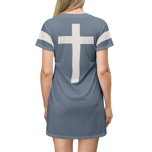 "Faith Overcomes Fear", T-Shirt Dress (Atlantic Grey)