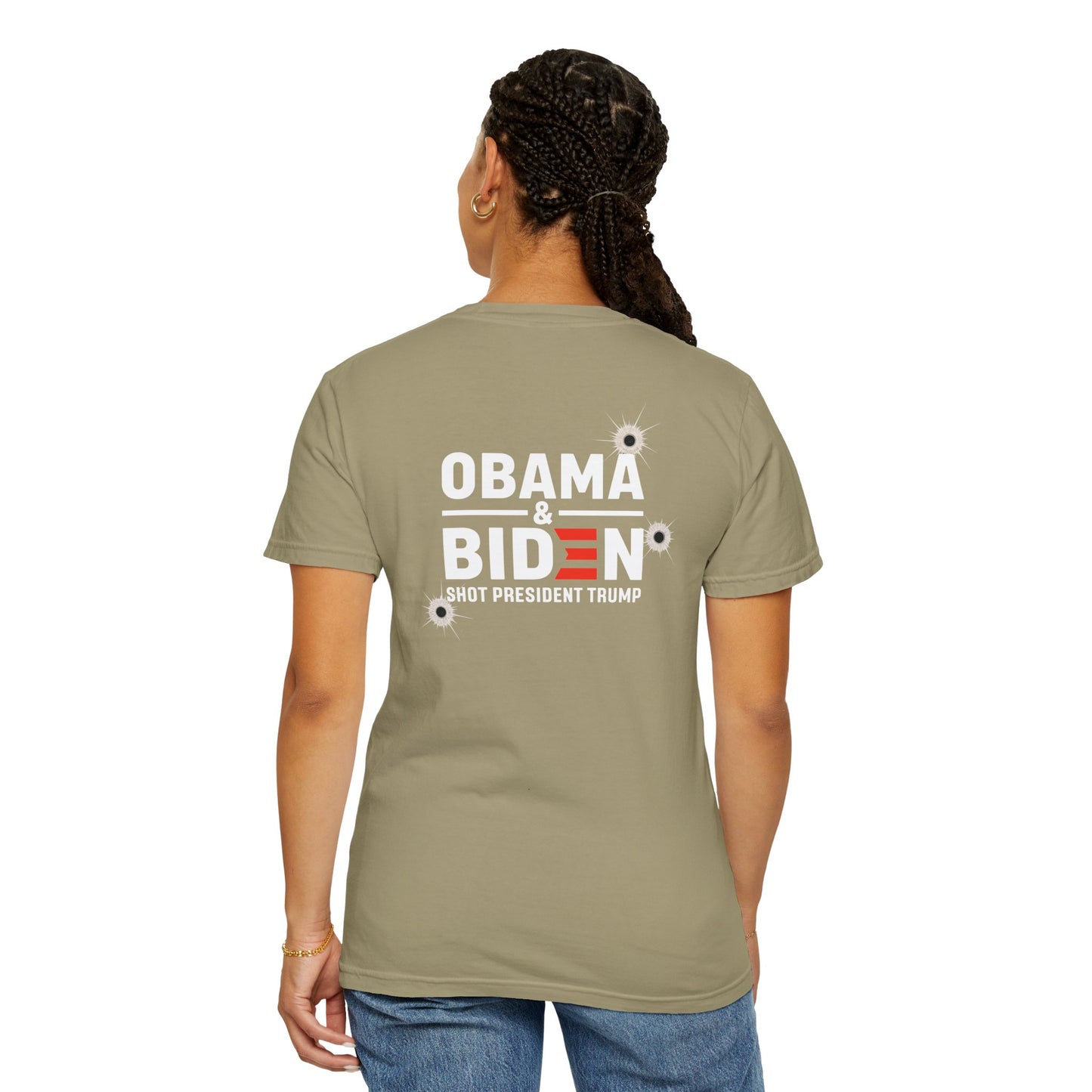 "Obama & Biden Shot President Trump", Unisex Black T-shirt