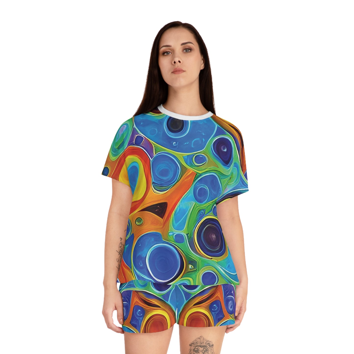 "Primordial Soup", Fine Art Women's Short Pajama Set (White Collar)
