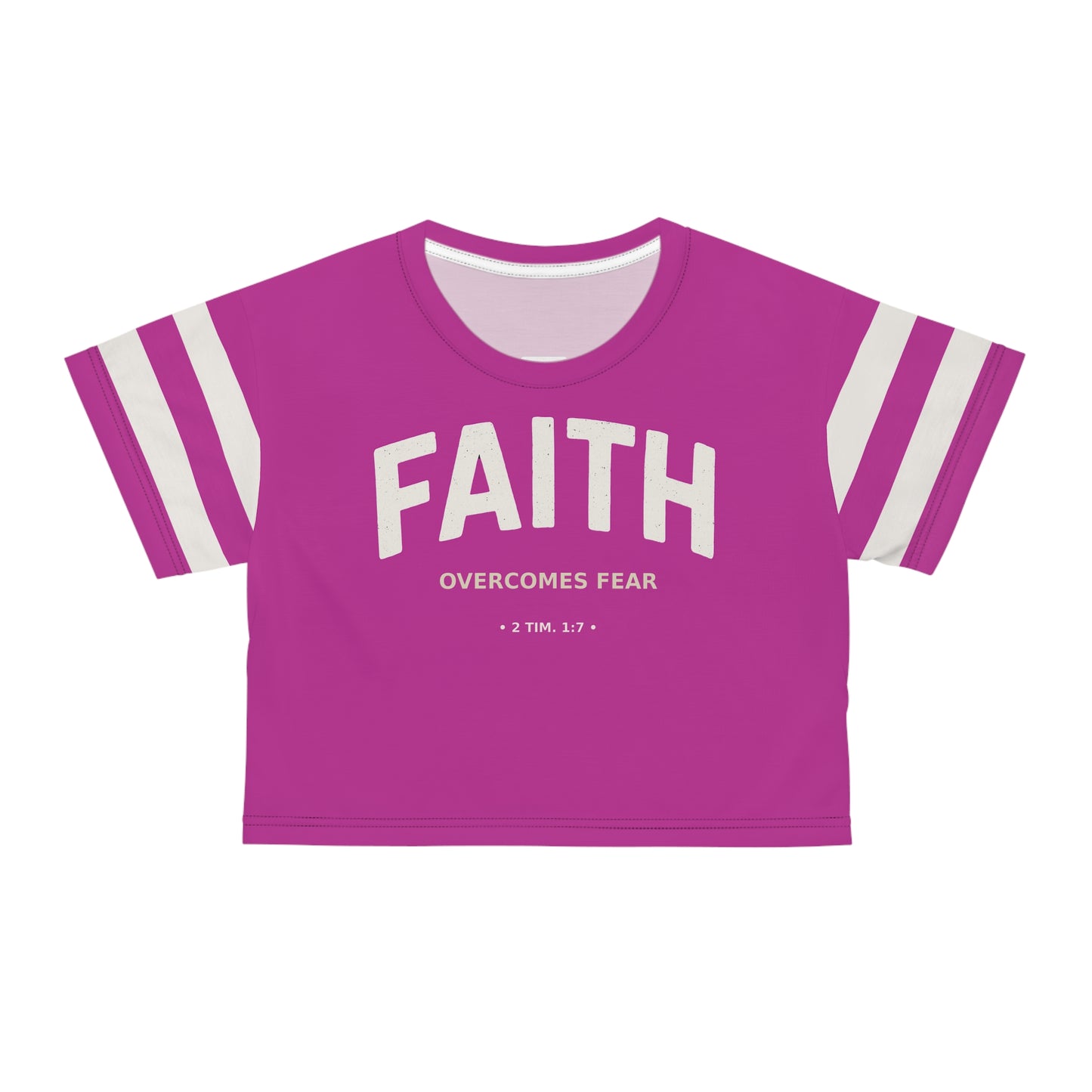 "Faith Overcomes Fear", Crop Tee (Prairie Foxglove Pink)