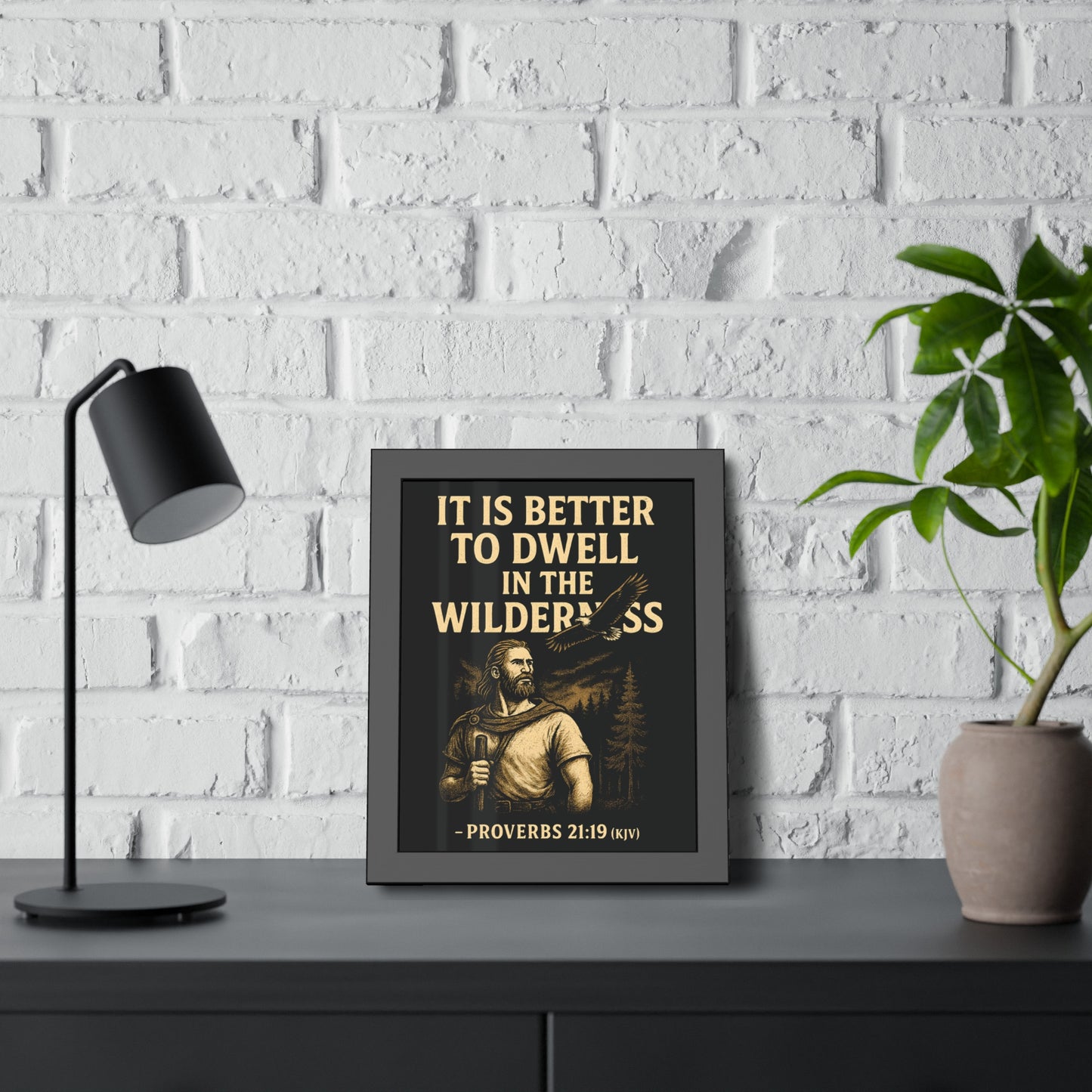"Proverbs 21:19 (KJV)", Framed Paper Poster (Peatshadow Black)