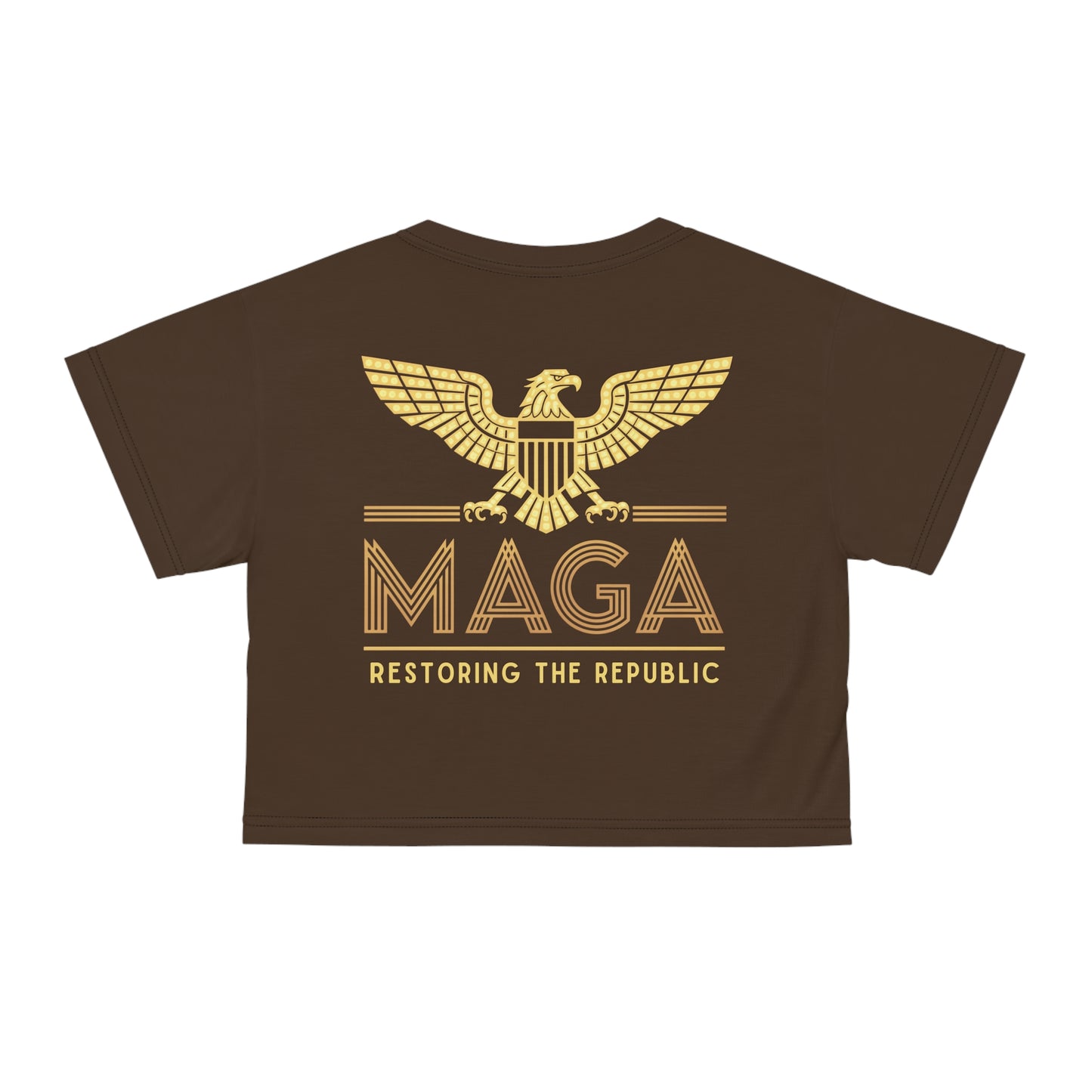 "MAGA - Restoring the Republic", Crop Tee (Dark Chocolate Brown)
