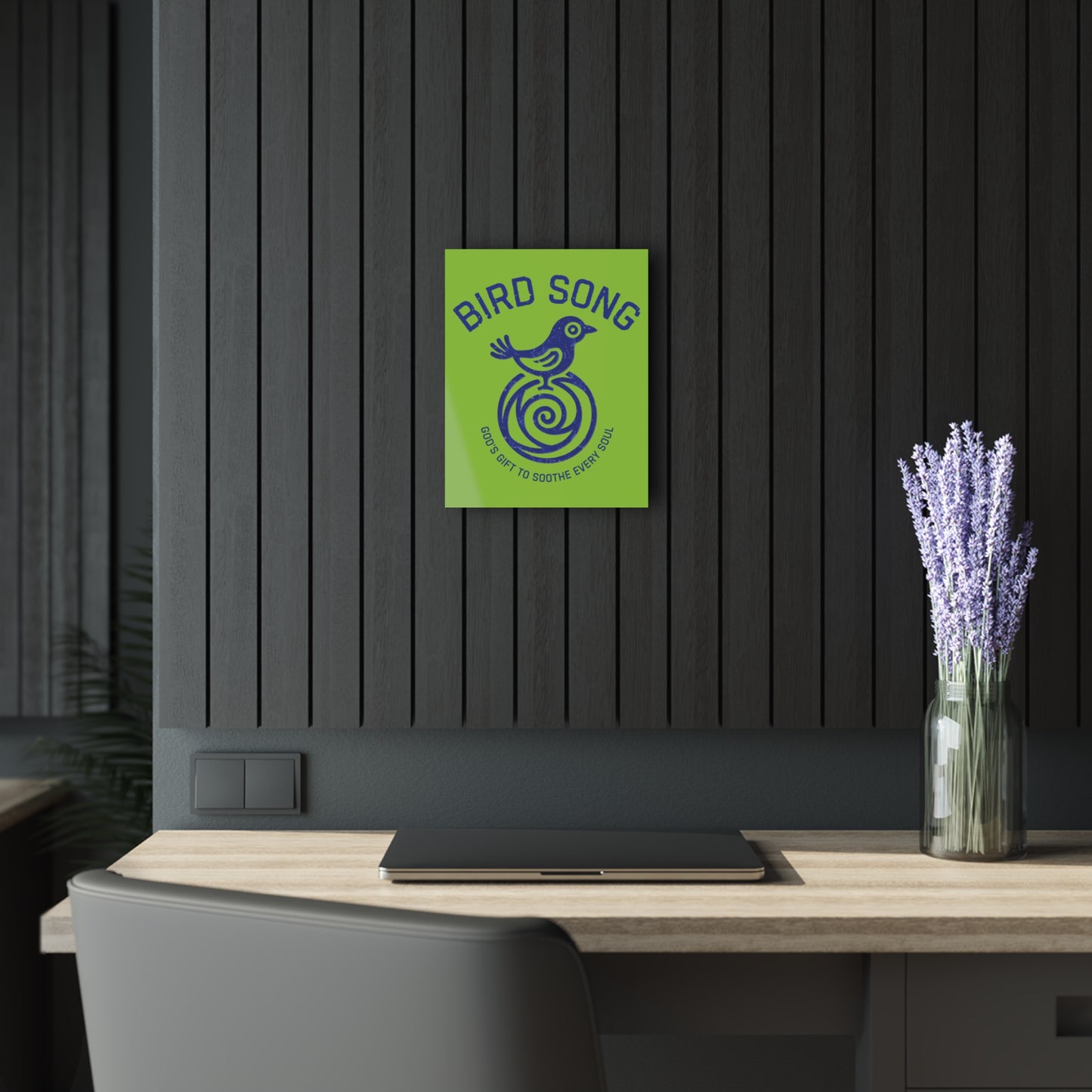 "Bird Song", Christian Acrylic Wall Prints (French Cleat Hanging) (Chartreuse Green)