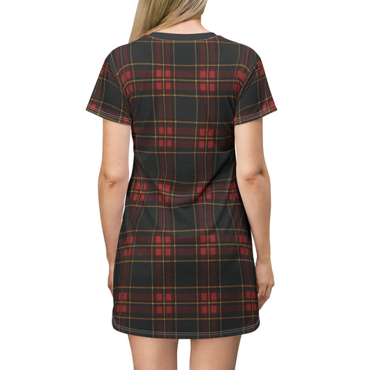 "Kilmor Gallóglach Tartan", T-Shirt Dress (Gallóglach Black Collar)