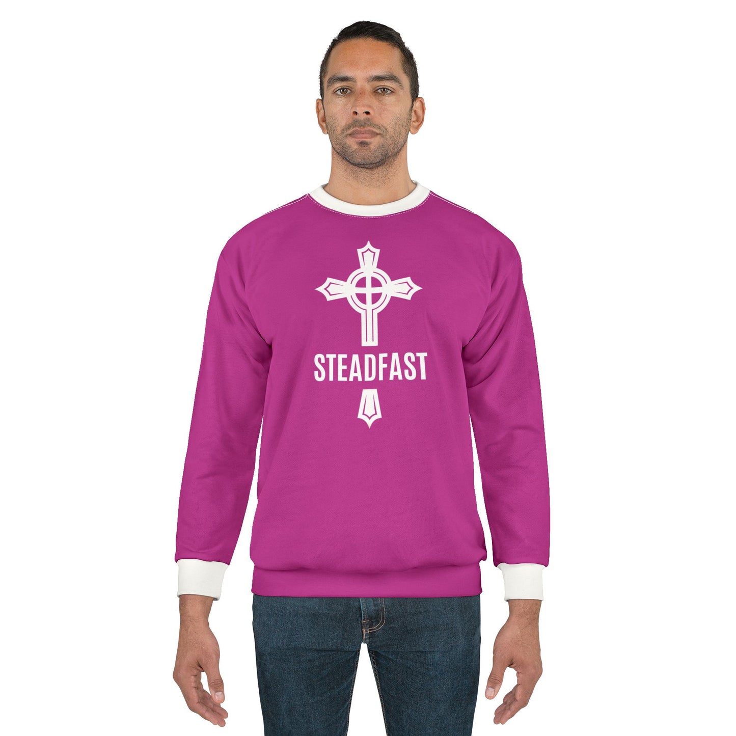 "Steadfast Cross", Unisex Sweatshirt (Prairie Foxglove Pink)