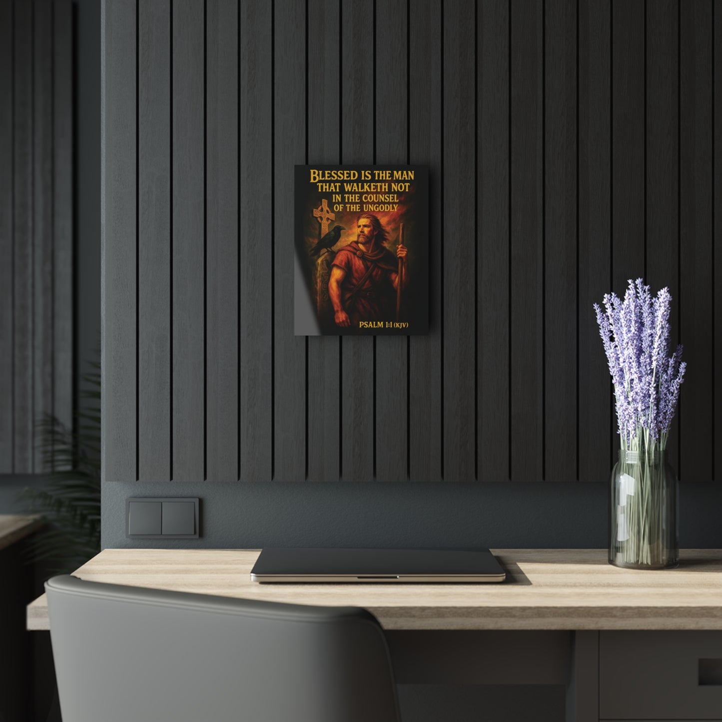 "Psalm 1:1 (KJV)", Acrylic Wall Prints (French Cleat Hanging) (Peatshadow Black)