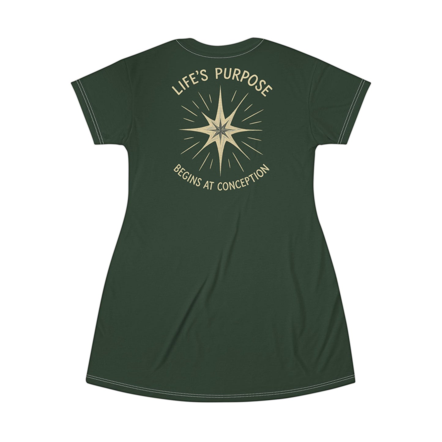 "Life's Purpose Begins at Conception #02", T-Shirt Dress (Mireleaf Green)