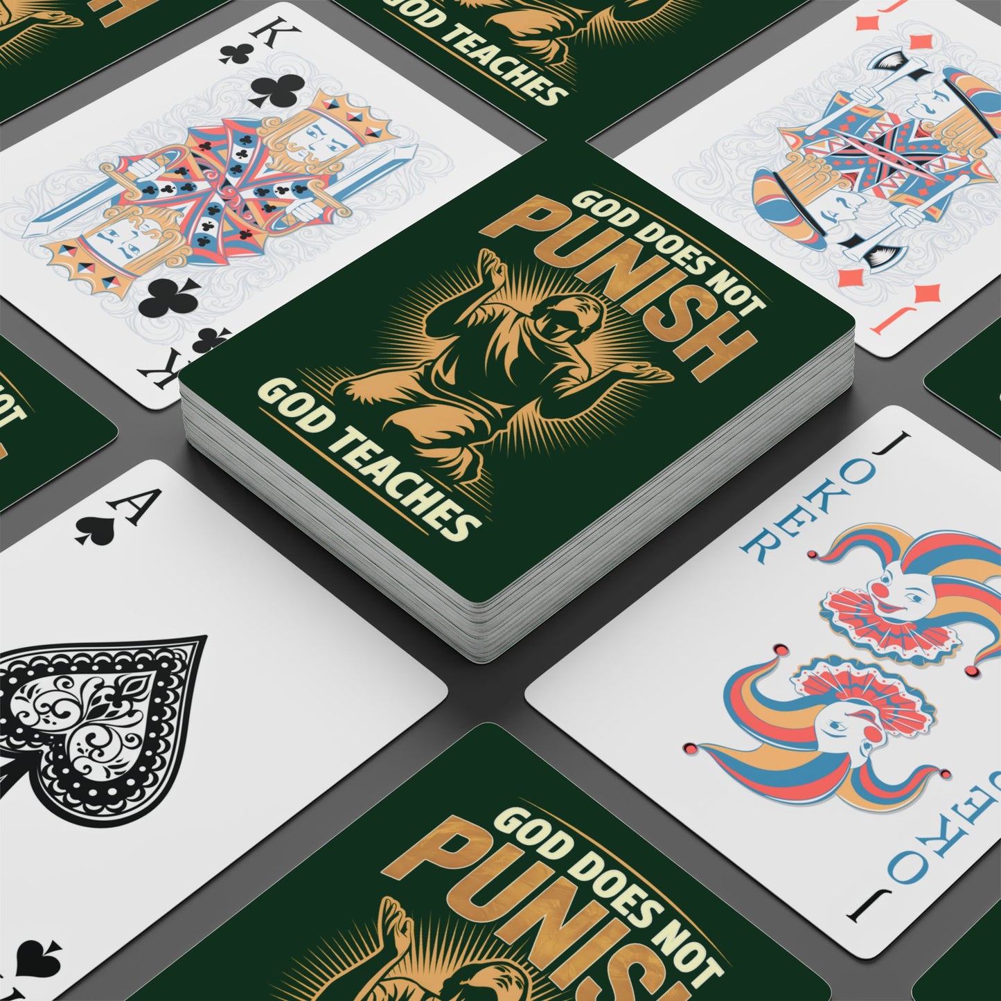 "God Does Not Punish - God Teaches" #02, Christian Playing Cards (Monsoon Green)