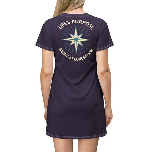 "Life's Purpose Begins at Conception #01", T-Shirt Dress (Academic Purple)