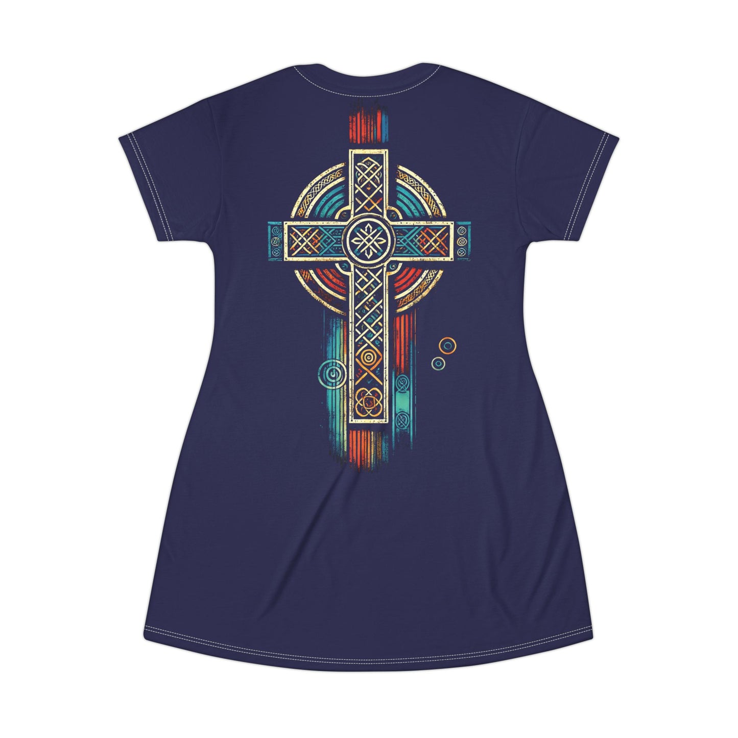 "Ancestral Faith", Wearable Art T-Shirt Dress (Obsidian Blue)