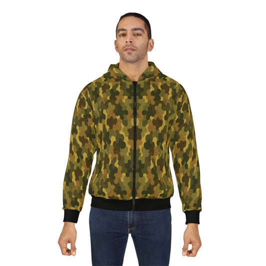 "SASR inspired Day-Ops Camouflage" Style 02, Unisex Wearable Art Zip Hoodie (SASR Black Cuffs and Waist)