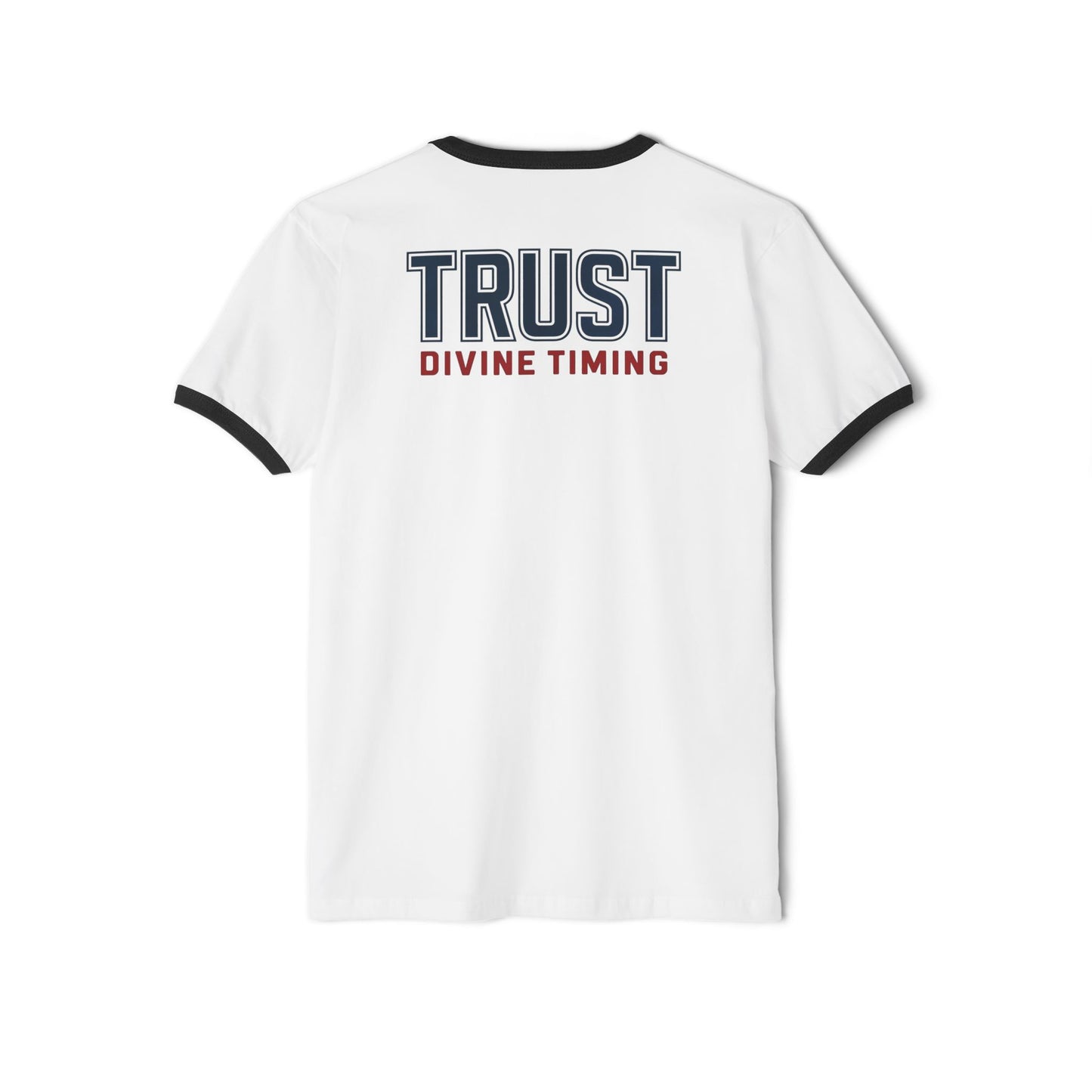 "Trust Divine Timing" #02, Unisex Cotton Ringer T-Shirt