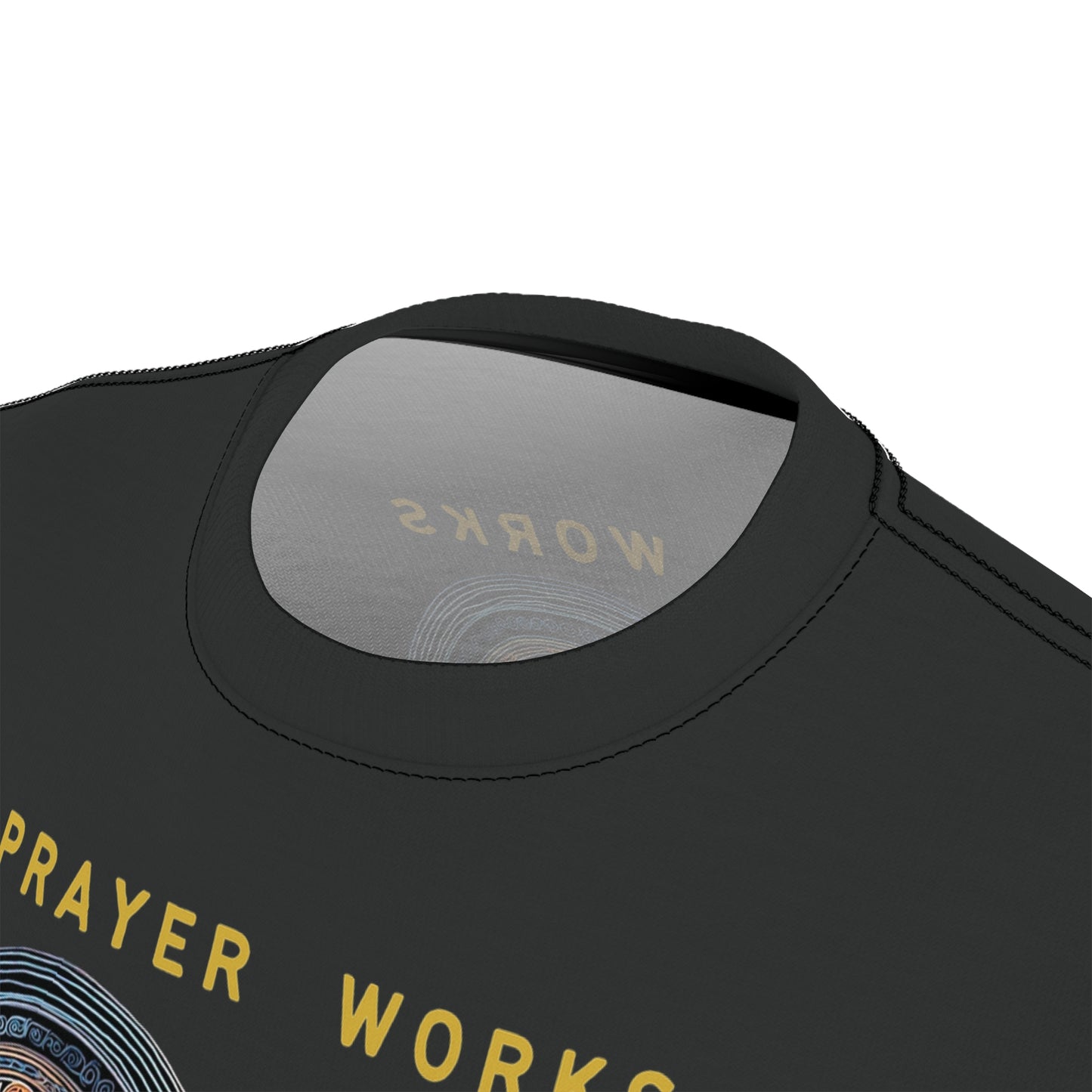 "Prayer Works – Gaelic Christian", Wearable Fine Art Unisex T-shirt (Dark Dùn Grey)