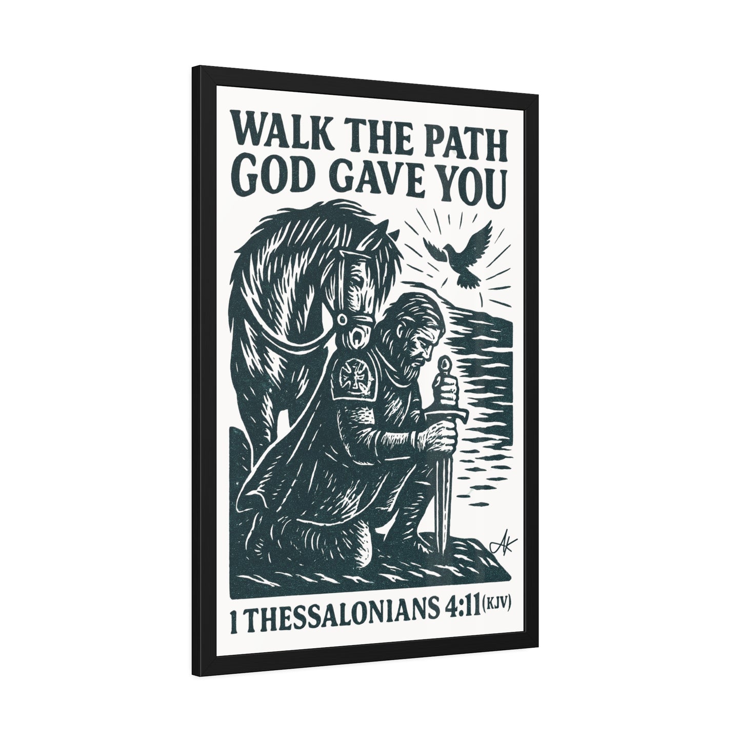 "1 Thessalonians 4:11 (KJV)", Framed Paper Poster (Porcelain White)