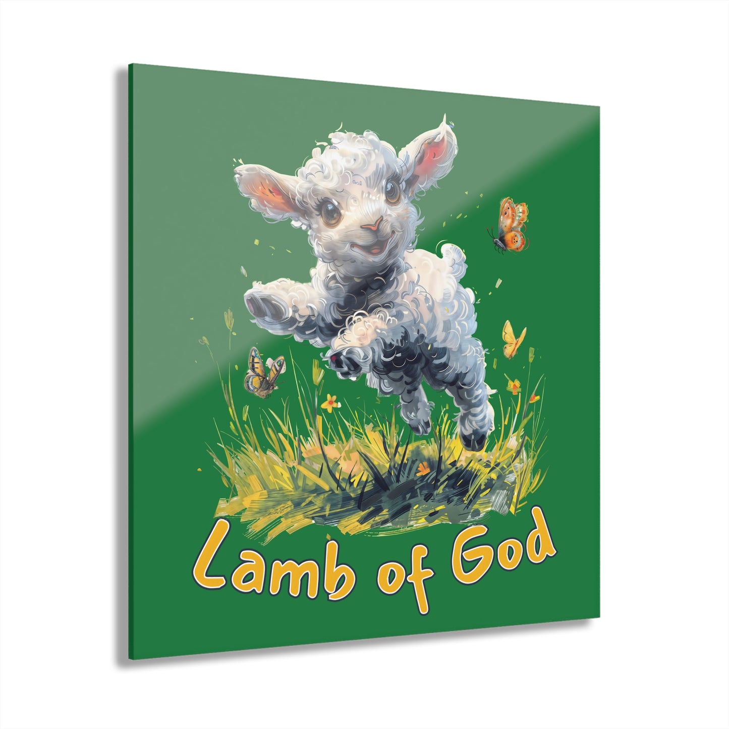 "Lamb of God", Kids Acrylic Wall Prints (French Cleat Hanging) (Patrick Leaf Green)