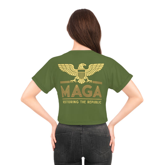 "MAGA - Restoring the Republic", Crop Tee (Kangaroo-Bush Green)