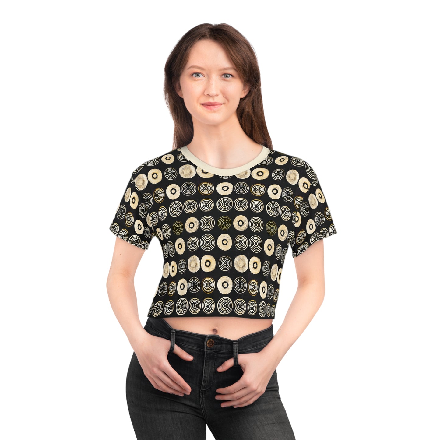 "Punk Polka", Wearable Pattern Art Crop Tee (Iced Almond Collar)