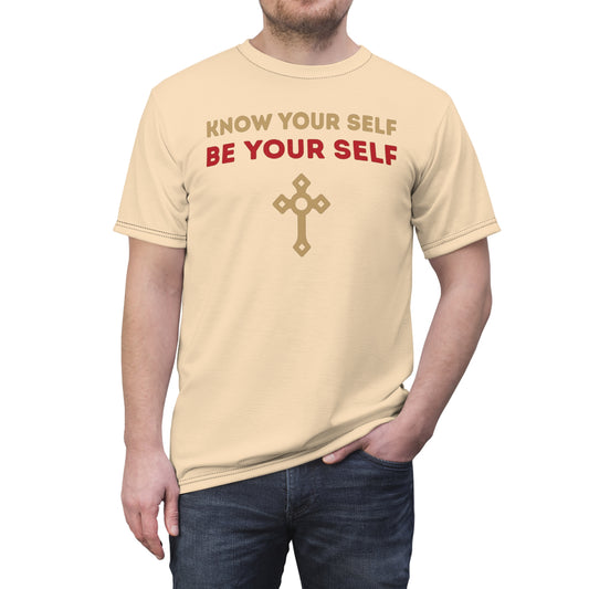 "Know Your Self", Unisex T-shirt (Cantaloupe Cream)
