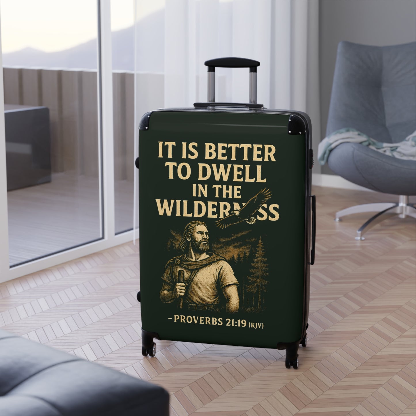 "Proverbs 21:19 (KJV), Suitcases (Dark Woodland Green)