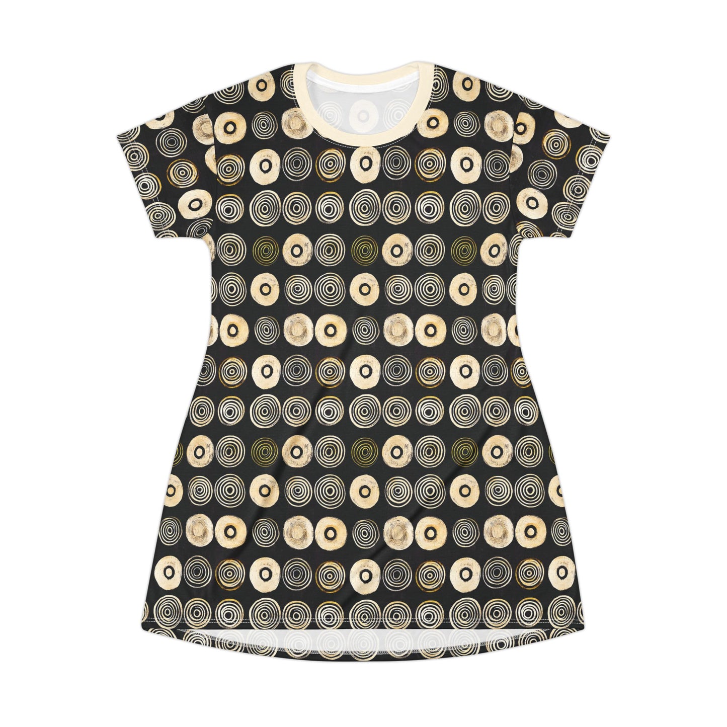 "Punk Polka", Wearable Pattern Art T-Shirt Dress (Iced Almond Collar)