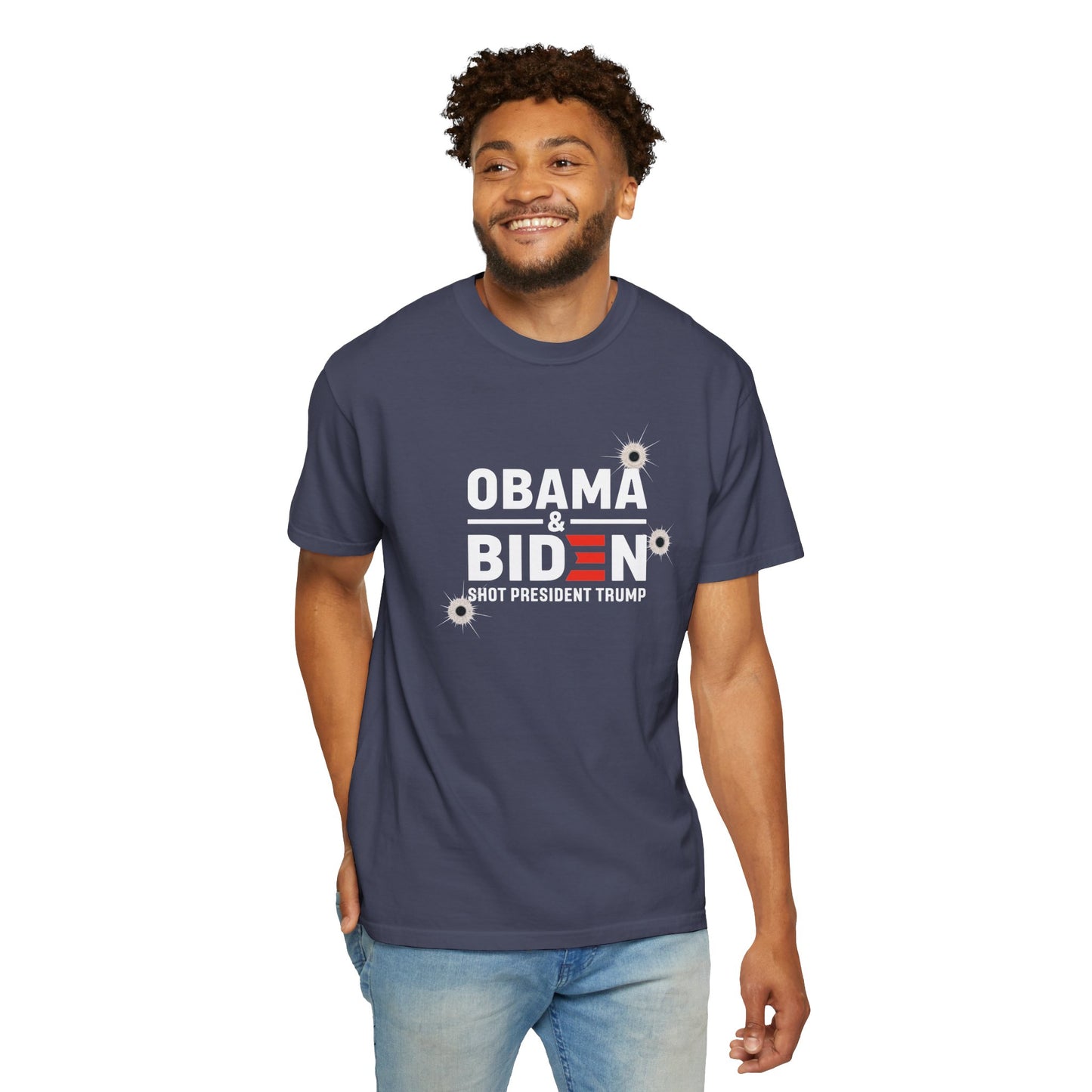 "Obama & Biden Shot President Trump", Unisex Black T-shirt