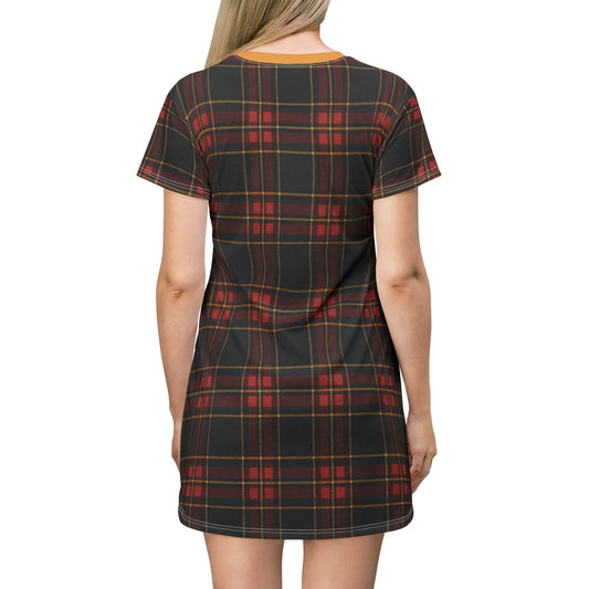 "Kilmor Gallóglach Tartan", T-Shirt Dress (Gallóglach Yellow Collar)
