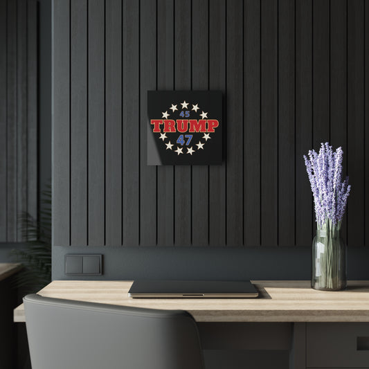 "Trump 45-47 Circle of Stars", Acrylic Wall Prints (French Cleat Hanging) (Void Black)