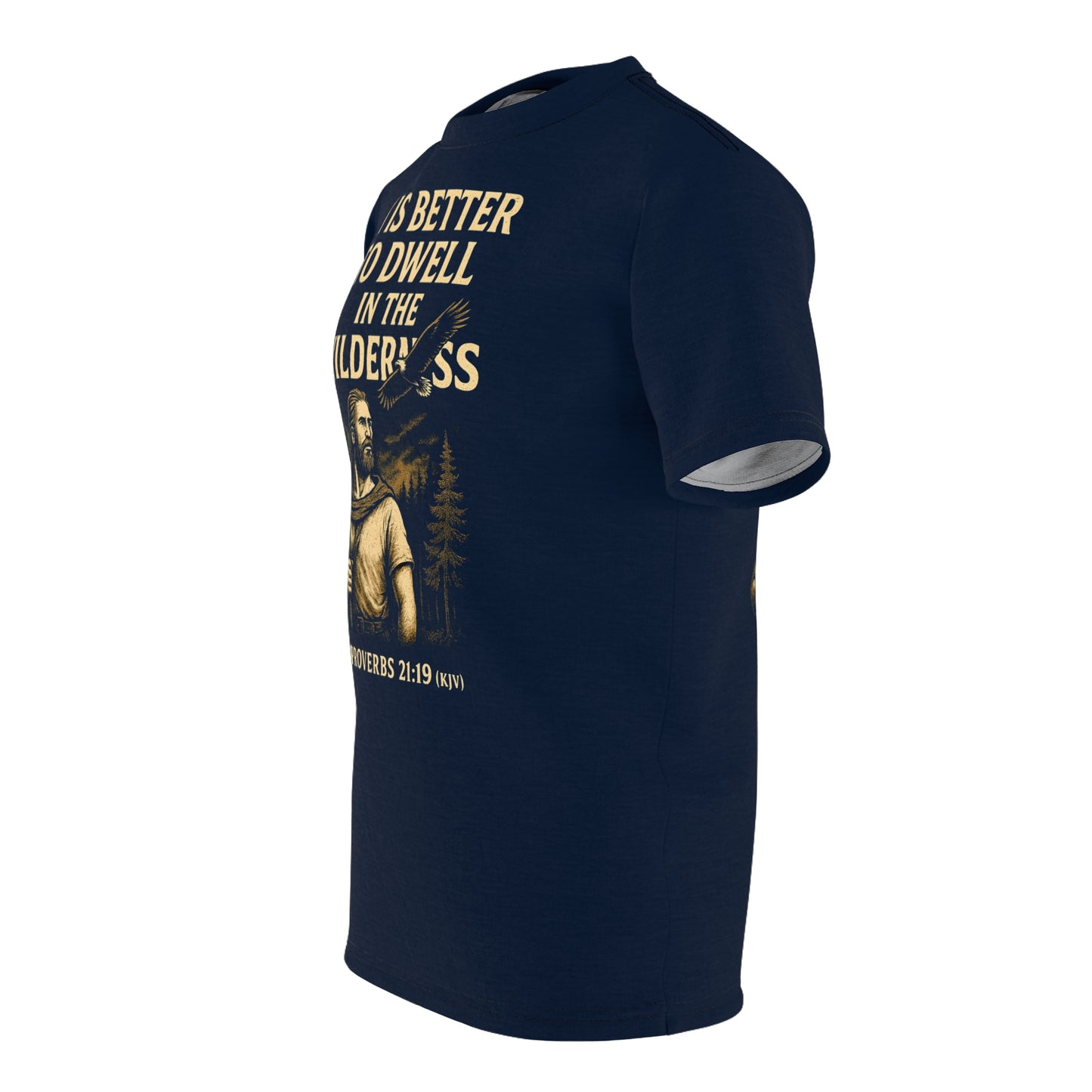 "Proverbs 21:19 (KJV)", Wearable Art Unisex T-shirt (Dark Cambridge Blue)
