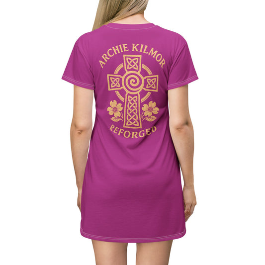"Archie Kilmor Cross - Reforged" #01, Wearable Art T-Shirt Dress (Prairie Foxglove Pink)