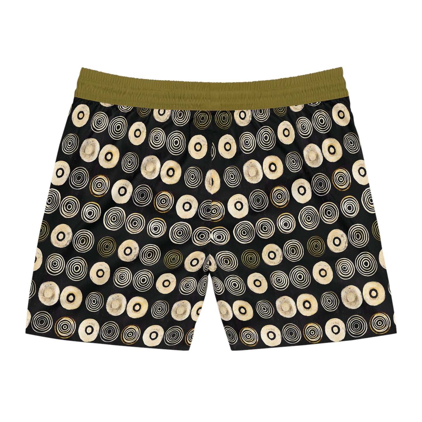 "Punk Polka", Men's Mid-Length Swim Shorts (Soft Fig Green Cuffs)