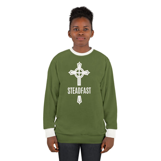 "Steadfast Cross", Unisex Sweatshirt (Kangaroo-Bush Green)
