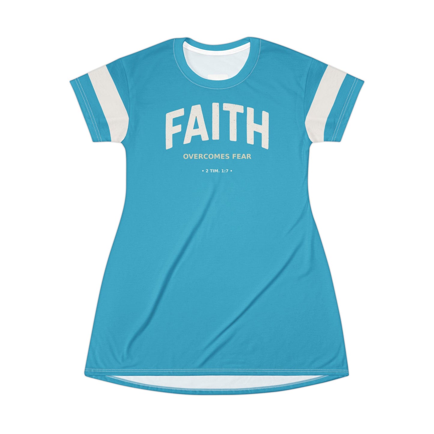 "Faith Overcomes Fear", T-Shirt Dress (Minoan Blue)
