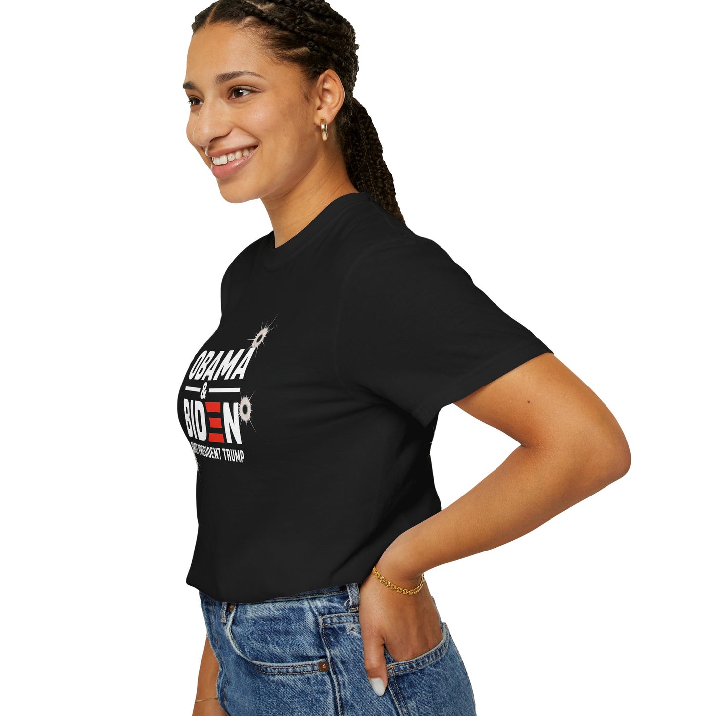 "Obama & Biden Shot President Trump", Unisex Black T-shirt