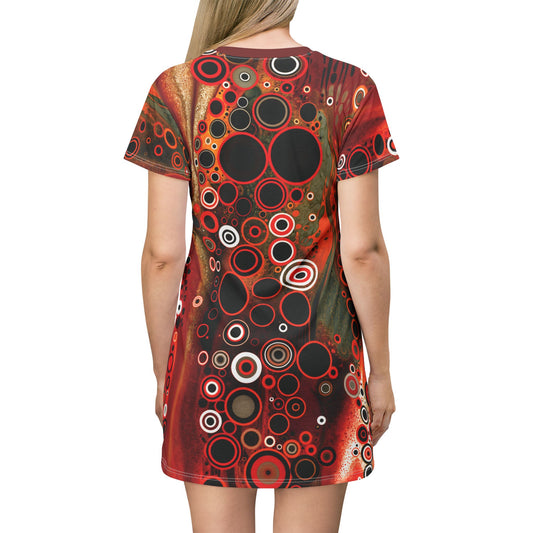 "Abstract #08", Wearable Fine Art T-Shirt Dress (Emberline Red Collar)