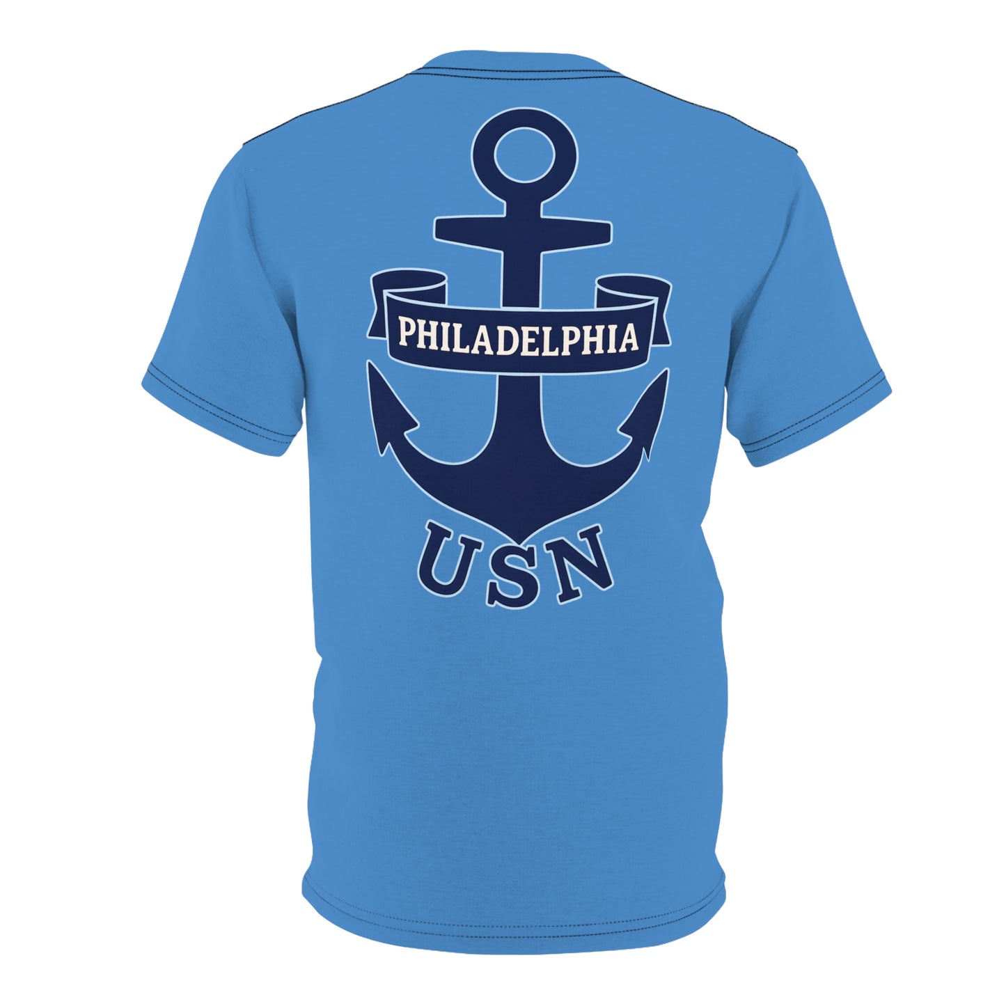"USN Anchor", Unisex T-shirt (Pop Cyan-Atlantic Blue)