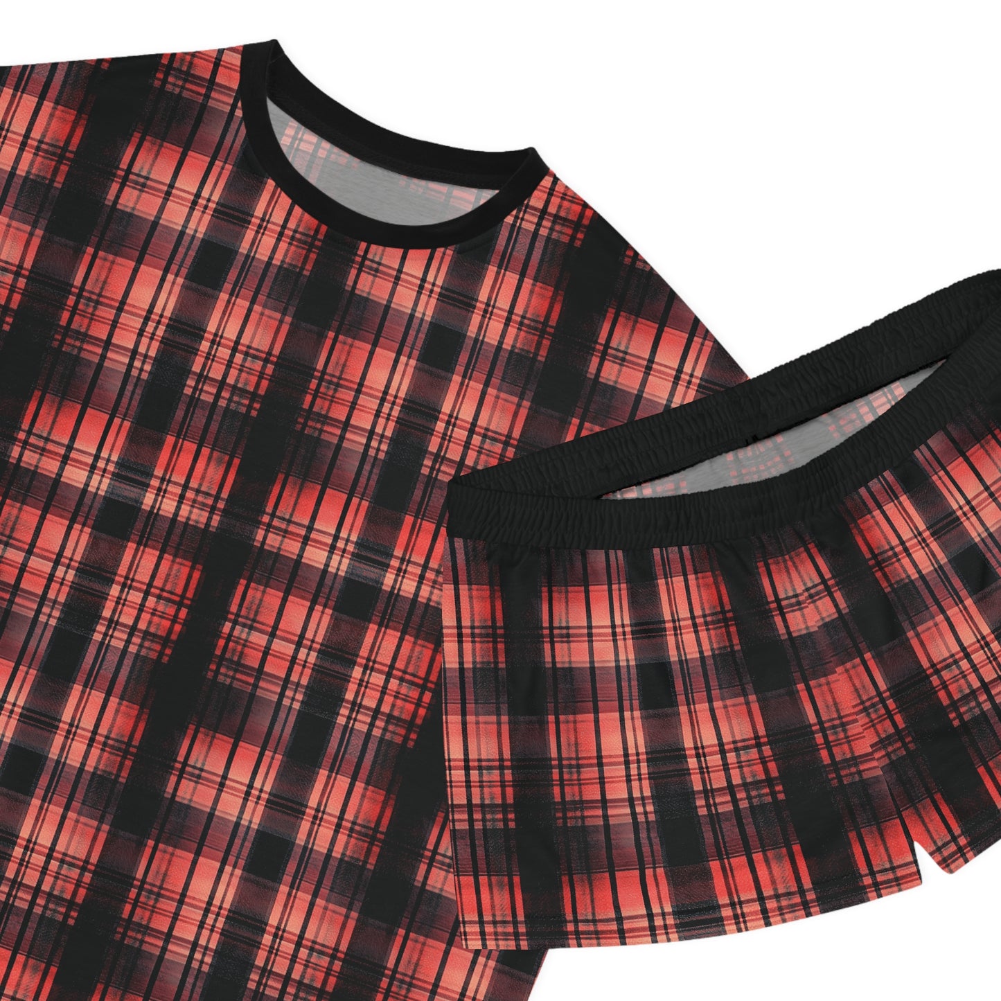 "Kin of Flame", Women's Short Pajama Set (Black Collar & Waist)
