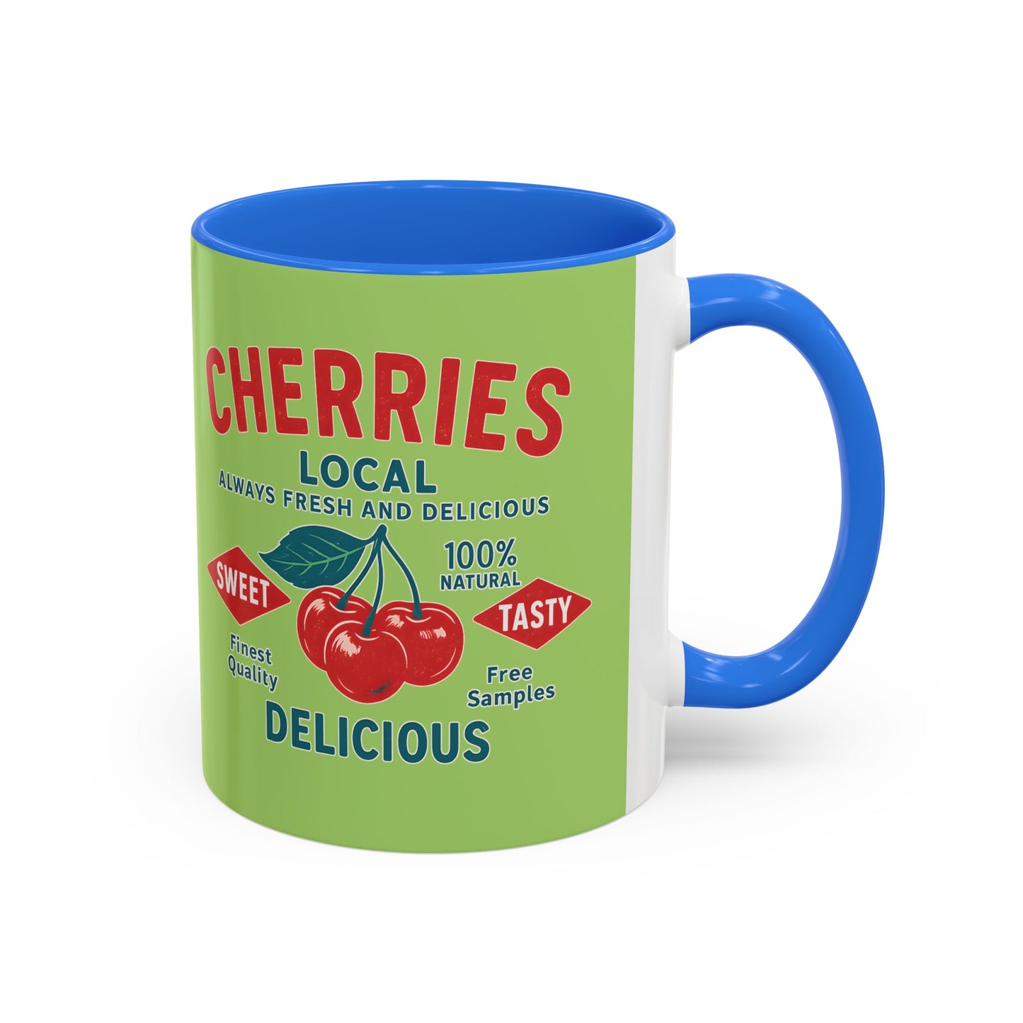 "Delicious Cherries", Colorful Mugs (11oz, 15oz) (Orchard Lime)