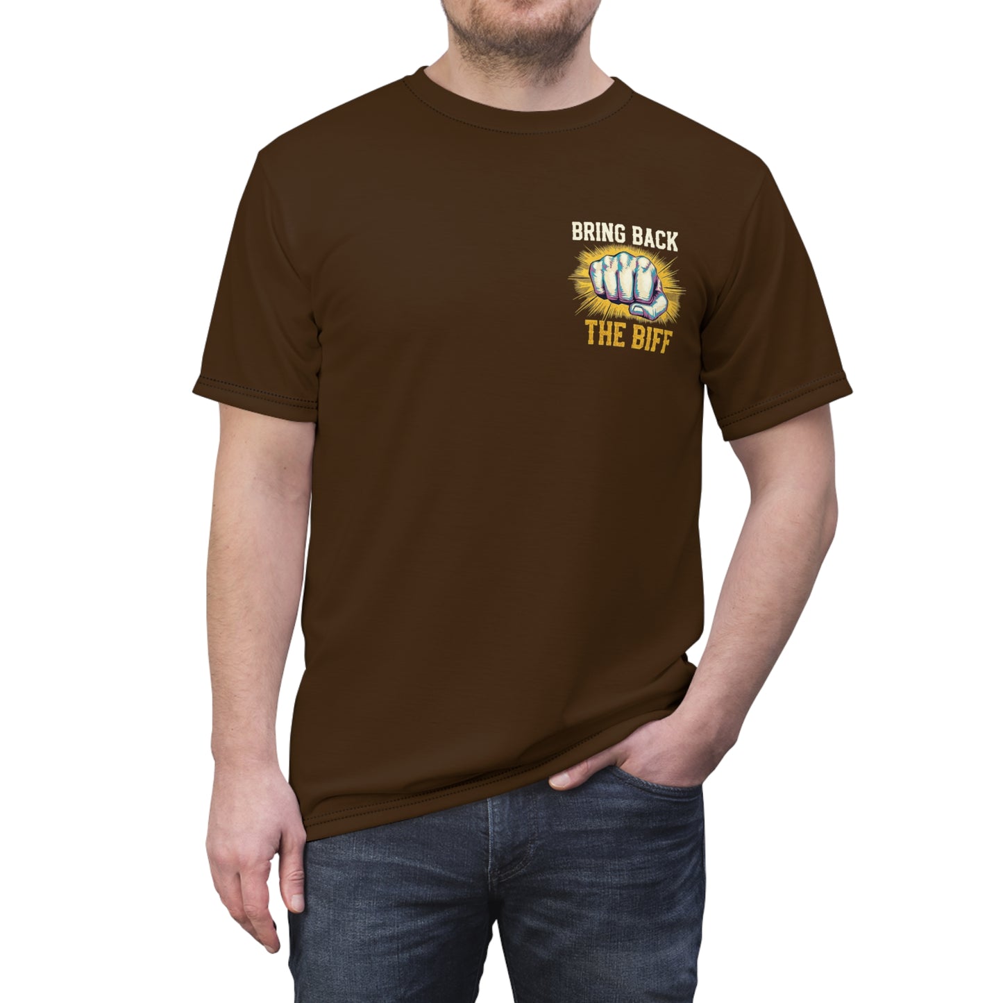 "Bring Back The Biff", Unisex T-shirt (Dark Chocolate Brown)